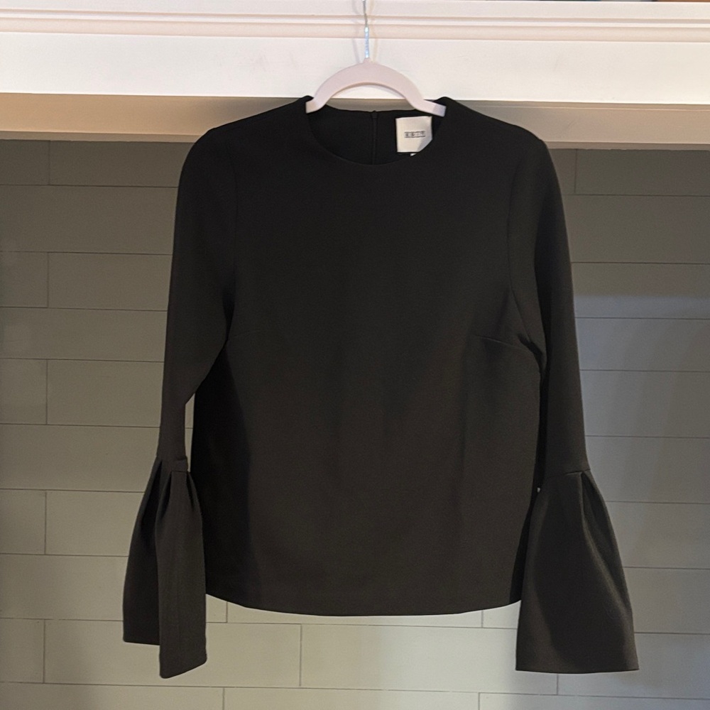 Elegant Black‎ Blouse with Flared Bell Sleeves